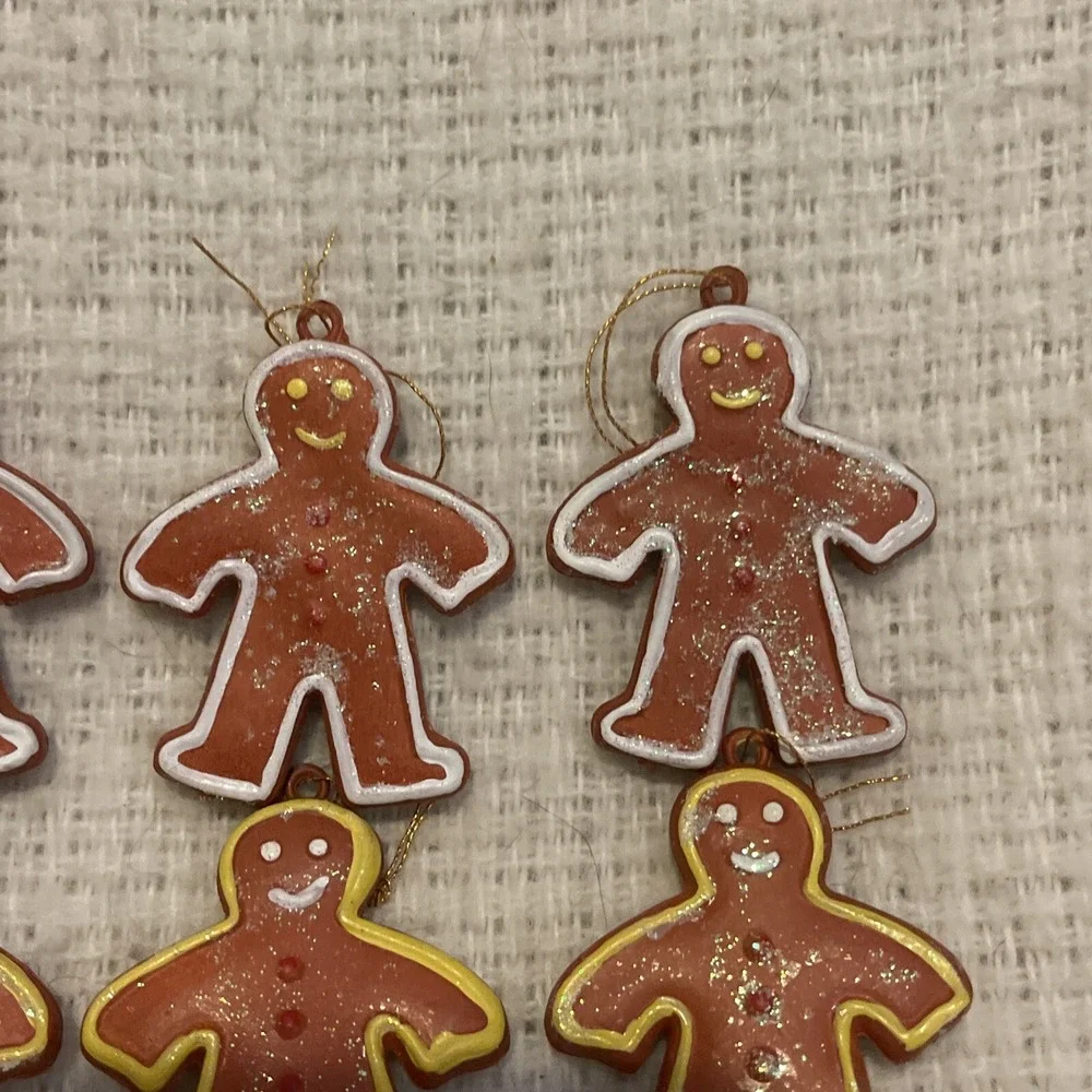 6 Vintage Sugared Gingerbread Christmas Ornaments Candy Cookie Hong Kong‎ Resin